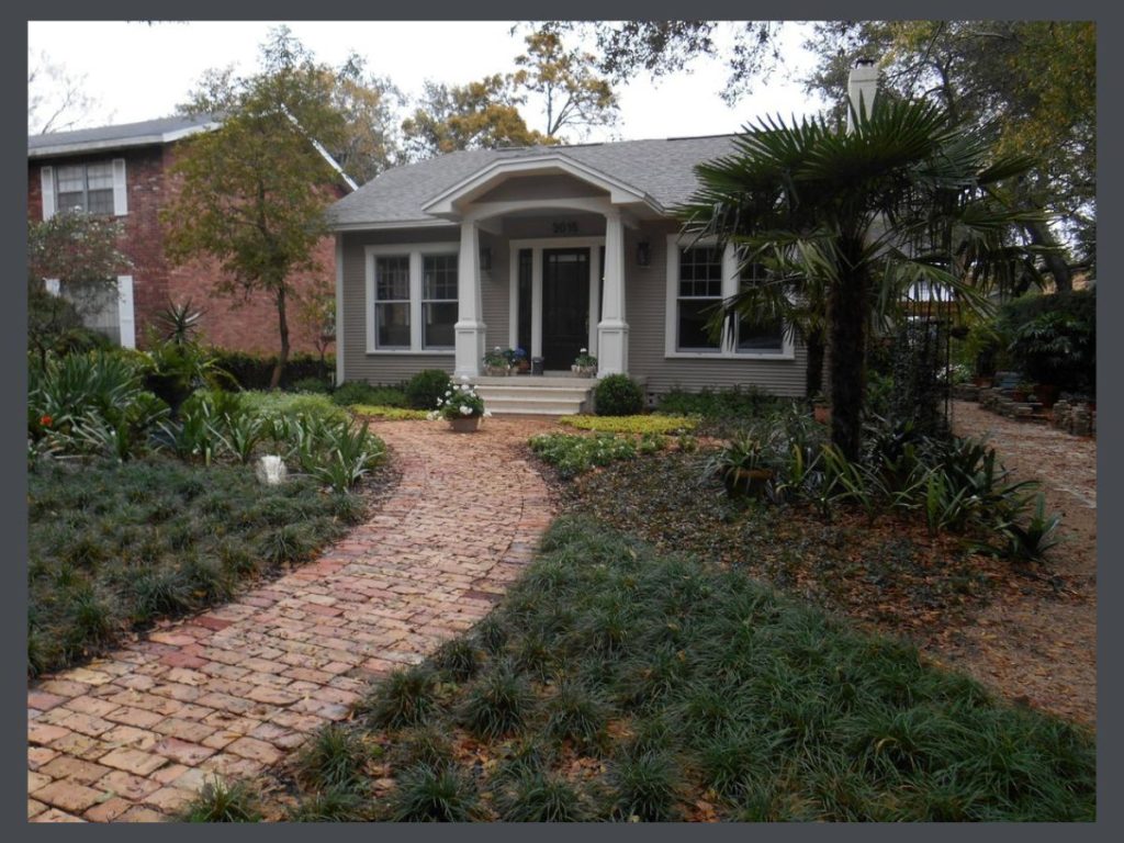 Bungalow with brick path