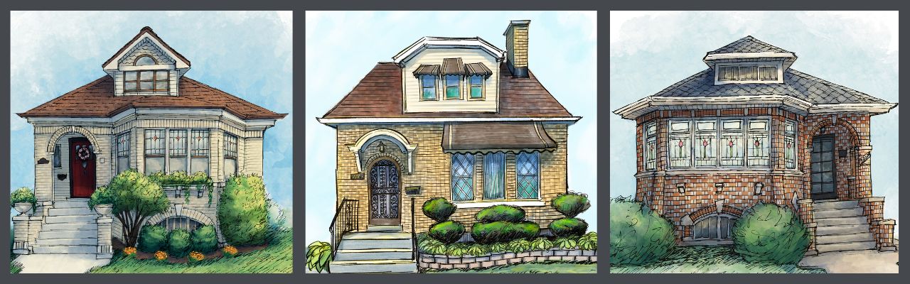 Row of Chicago bungalow dormers