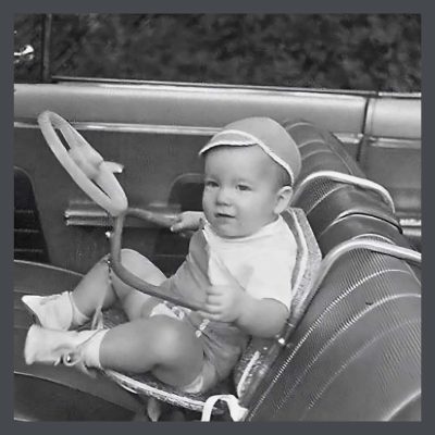Bay in 1950's car seat